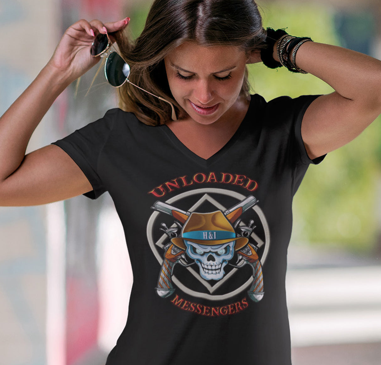 Unloaded Messenger dtg V-Neck Tee