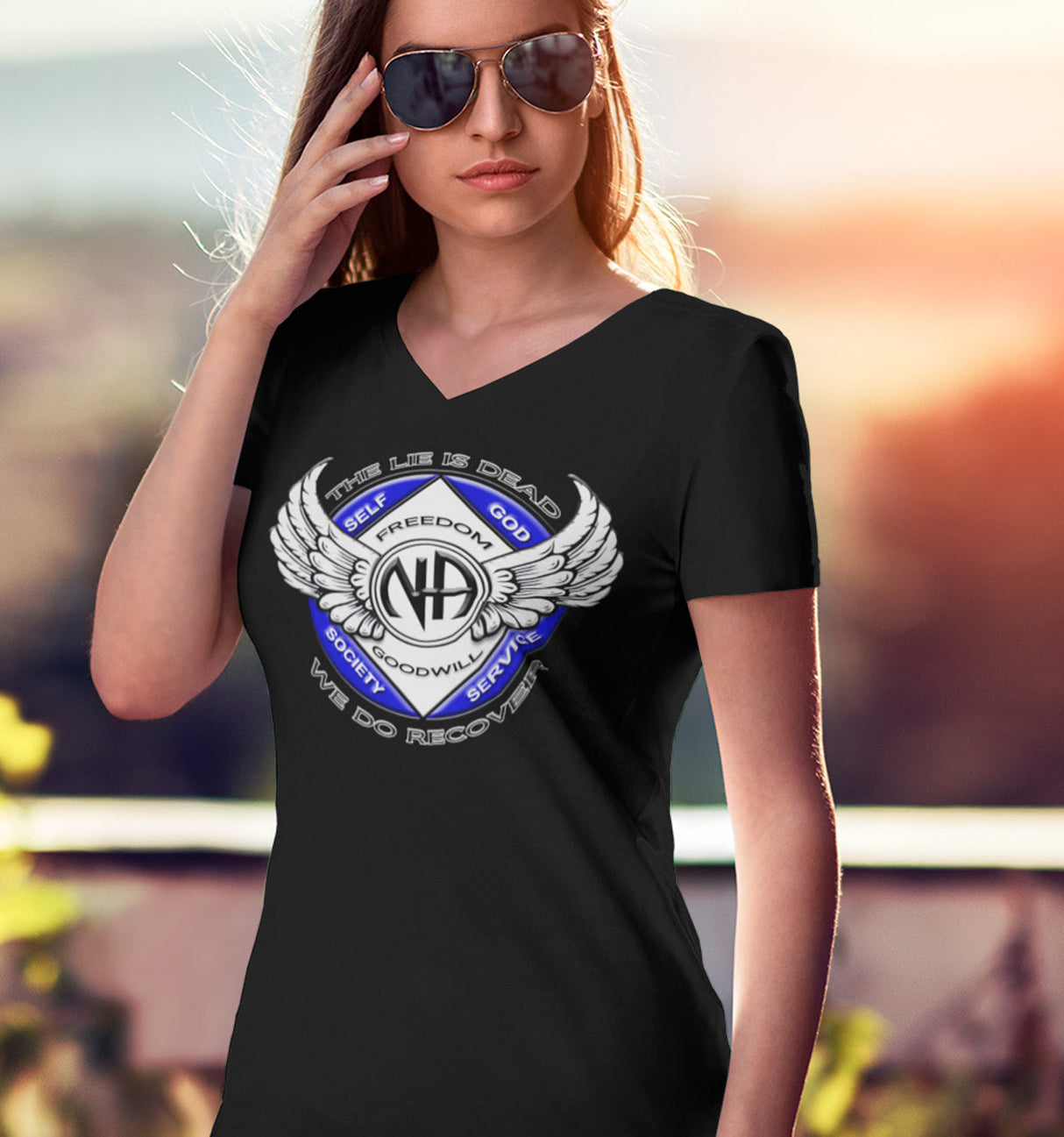 Winged NA Symbol dtg V-Neck Tee