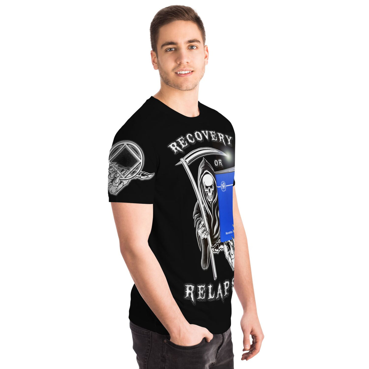 Recovery Or Relapse Reaper AOP T-shirts