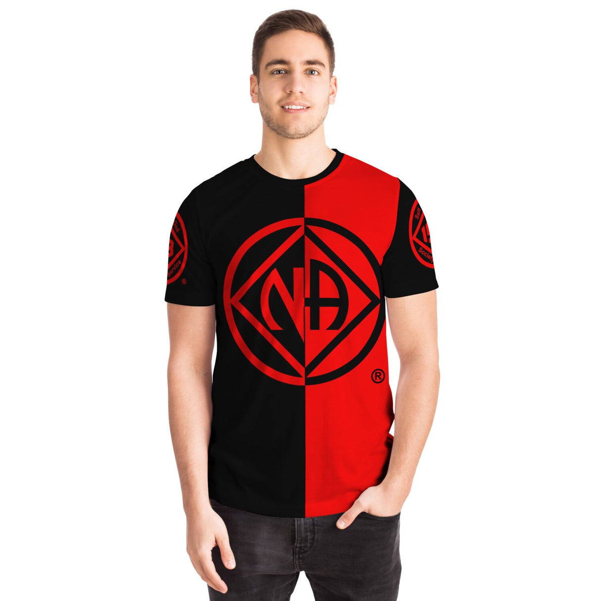 Black & Red Double Symbol AOP T-shirts