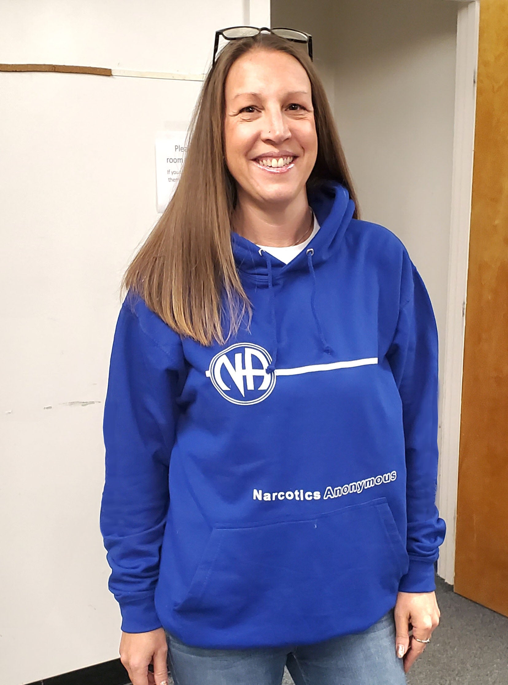 NAWEARS, Narcotics Anonymous Hoodie, NA BASIC TEXT Blue Hoodie