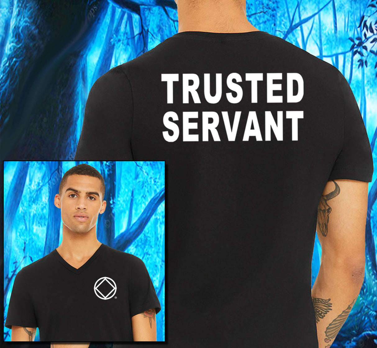 NA Trusted Servant Black V-neck Tee