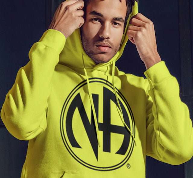 LARGE NA SYMBOL - Black Ink  - Yellow "Safety Green" Hoodie