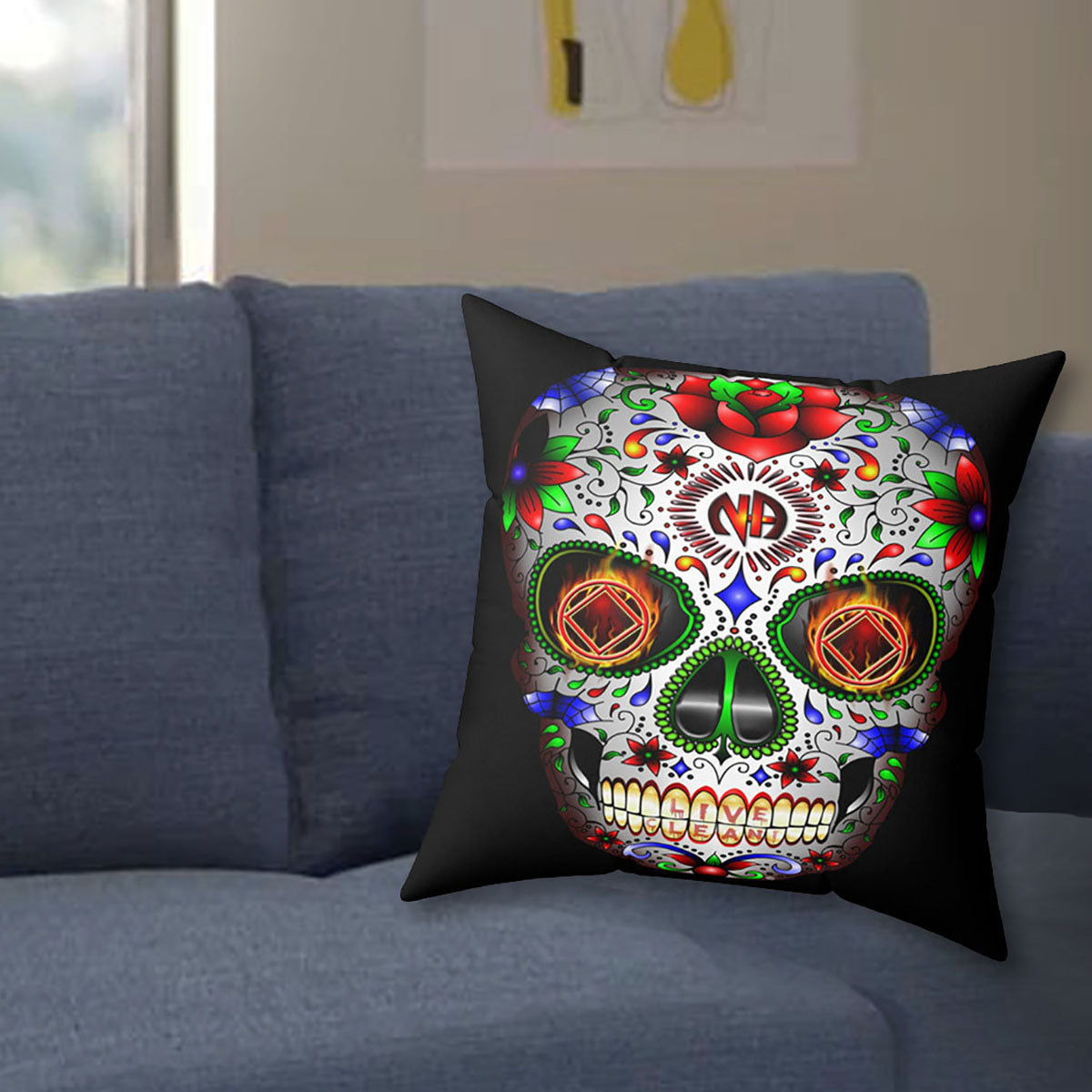 NA Sugar Skull Spun Square Pillow