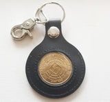 Two-sided Leather Medallion Holder Key Fab  