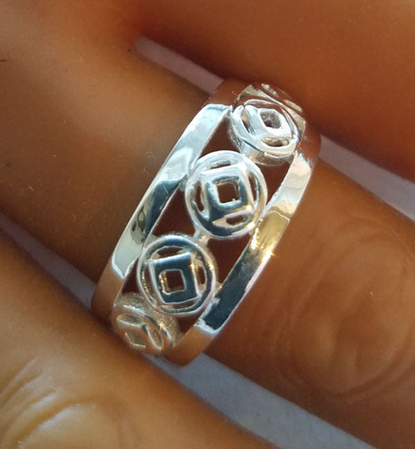 LARGE SILVER MULTI SYMBOL RING - nawears